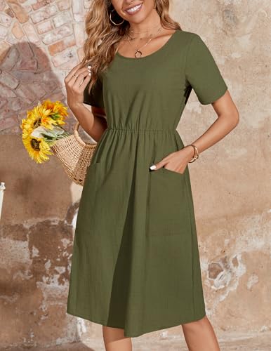 Image of Zeagoo Womens Summer Midi Dress Casual Short Sleeve A-Line Cotton Linen Dress Flowly Beach Tunic Sundresses with Pockets 2026