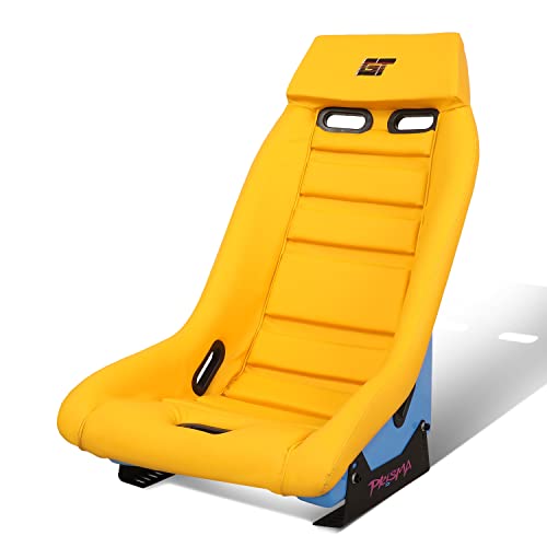 NRG Innovations PRI-100YL-OASIS Prisma GT Fixed Back Bucket Racing Seat with Side Mount Bracket,Yellow Leather Yellow Stitching/GT Oasis Blue Back