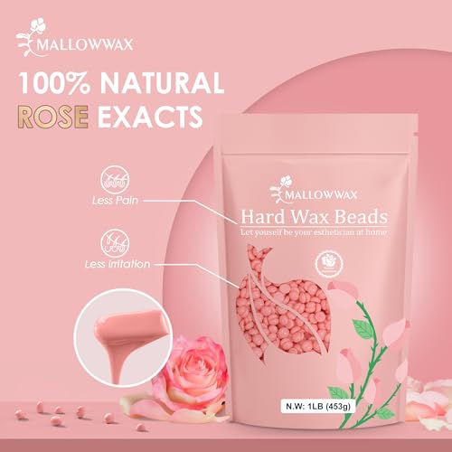 Image of Mallowwax Hard Wax Beads, 1LB Pink Rose Wax Beans for Hair Removal