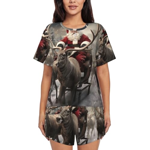 Pijama de Papá Noel para mujer de manga corta y pantalón para verano