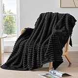 BEDELITE Kuscheldecke Flauschig Decke Klein - weiche Flanell Decken Schwarz 125x150 für Sofa, Deko Streifen Cord Fleecedecke als Sofaüberwurf für Wohnzimmer, Throw Blanket Wide Use