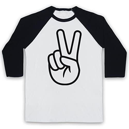 T-Shirt de Base-Ball 3/4 Manches Retro V Hand Sign My Icon Art & Clothing Peace Victory