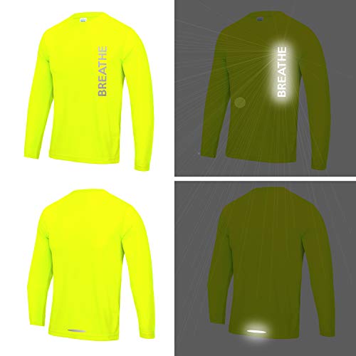 Respirer Pour Homme Réfléchissant Run Cycle T Shirt Manches Longues Super Bright Dark Nuits Jaune Fluo Large 44