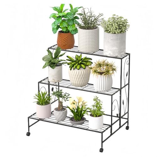 KUBERAS �ԉ� �A�C�A���� �K�i�� �A�ؔ��X�^���h 2�i 3�i �K�[�f�j���O�p�i �����E���O���p �o���R�j�[ ���r���O (3 �i�F����80cm�i�L���X�^�[�t���j,�u���b�N)