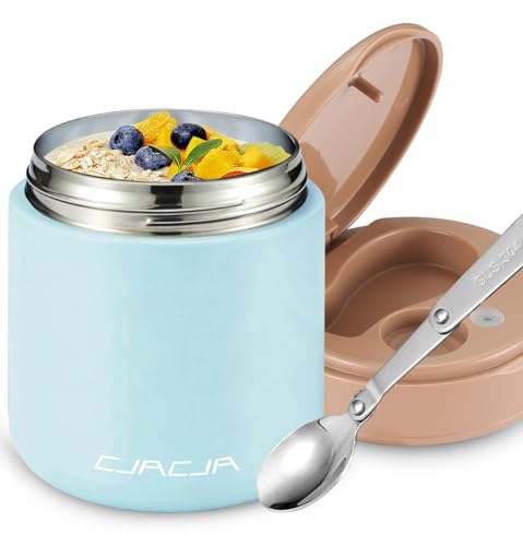 CJACJA Thermo for Hot Food Kids - 15.2oz, Leak Proof Insulated Food Jar, Soup Thermo, Insulated Lunch Containers, Termos Para Comida Caliente, Wide Mouth Lunch Box with Folding Spoon and Handle