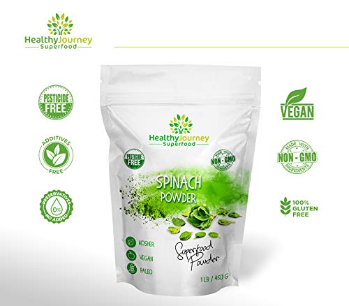 HealthyJourney Superfood - Spinach Powder - 100% Pure - Non-GMO - Pesticide Free - Vegan - Gluten Free - Kosher - Rich in Vitamin C and K - 1 LB