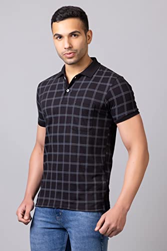 Image of PRORIDERS Half Sleeve 100% Pure Cotton Fabric Collared Regular Fit Men's Polo Checkered Tshirt with Pocket for Casual wear