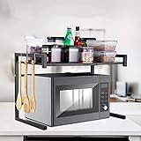 uyoyous Estantería para microondas de acero al carbono, ampliable para microondas, con 2 ganchos, color negro