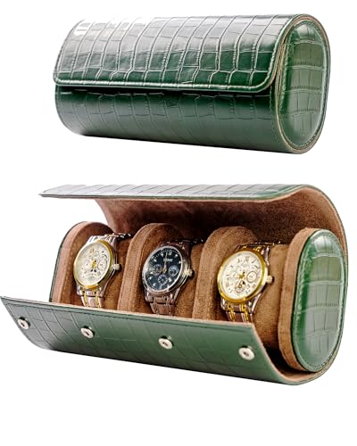 Image of MR.OKAY 3 Watch Travel Case-Classic Leather Watch Case With Superb Texture. (Portable Watch Roll Or Organizer For Storage And Display).Festival Gift For Men, All Handcrafted By Artisans.