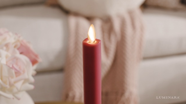 Image of Luminara Flameless Candle Taper (1 inch x 9.5 inch) Melted Top Real Wax Unscented Remote Ready Timer (Sweet Pink)