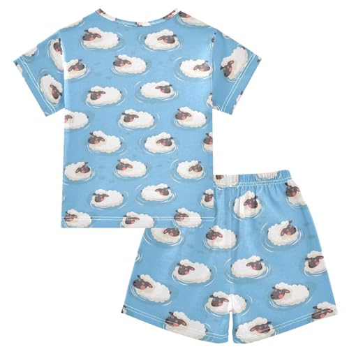 ALAZA Sheep Swimming Blue Pajamas Short Sleeve 2 Piece Sleepwear Top and Bottom Pajama Set Unisex2