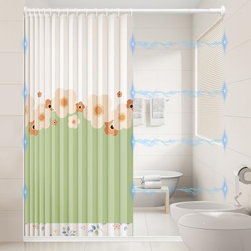 Haoyunll Cortina de Ducha Antimoho Moderna, Plegable y Impermeable de Poliéster con Gancho, Cortinas de Ducha Magnéticas para Baño, Flores 01, 180x180cm