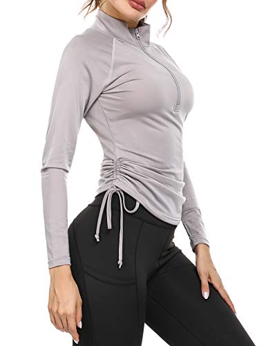 Sykooria Women's Half Zip Pullover Running Jacket Long Sleeve Running Tops Athletic Workout Jacket with Thumb Holes (Grey,M)