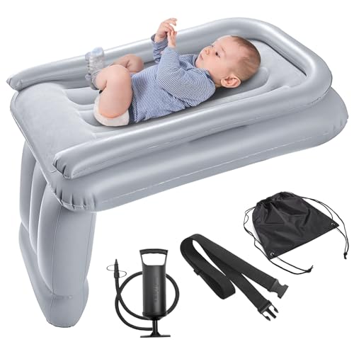 Inflatable Toddler Travel Bed - Airplane Bed for Kids, Airplane Seat Extender for Kids - Plane Bed for Toddler Baby Air Mattress, Toddler Blow Up Bed with Sides Pump and Belt, Kids Aero Bed