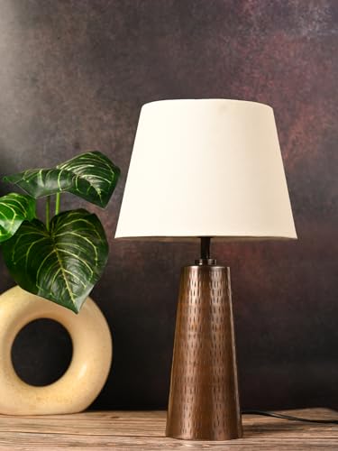 Image of Green Girgit Copper Etched V-Shaped Lamp with Taper Solid White Shade | Galvanized Iron Bedside Metal Handcrafted Night & Reading Lamp | Home & Living Room Decor Item