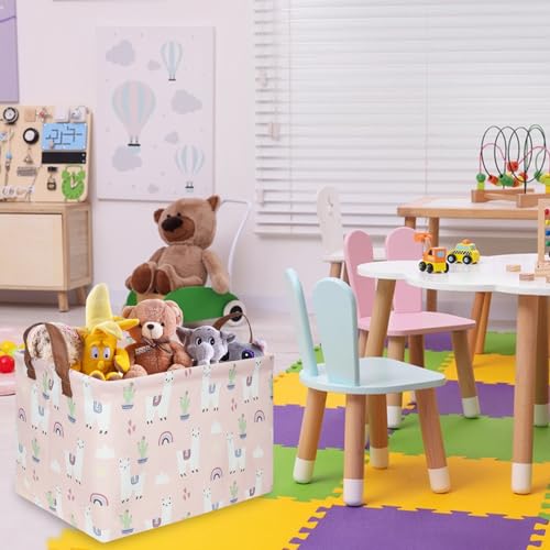 Image of FXOLCSHE Rectangular Pink Alpaca Basket,Collapsible waterproof nursery laundry basket,Toy nursery, kids clothes gift basket with handles,Kids Room Decor(Alpaca)