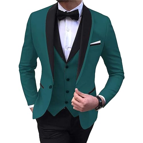 JEsilunmaMY Men's Business Casual 3 Piece Suit Set Slim Fit Shawl Lapel Jacket Vest Pants Wedding Prom Dinner Tuxedo Suits