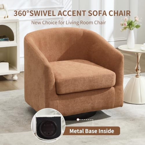 Image of VipDesk Swivel Accent Chair, Heavy Barrel Chair, Wood Frame, Terracotta | 360 Swivel, Heavy-Duty Barrel Chair, Durable Upholstered Armchair, Modern Comfy Chair, for Living Room Bedroom Office