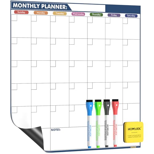 HOMiDEK Calendario magnético de borrado en seco para refrigerador, calendario grande de pizarra blanca para nevera, planificador mensual magnético, pizarra de planificación familiar con marcadores de