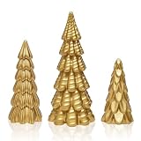 Warmtree 3 Pcs Gold Christmas Tree Figurines, Small Resin Christmas Trees Home Decor, Tabletop Tree Decoration Figurine Set, Collectible Figurines for Indoor Home Decor