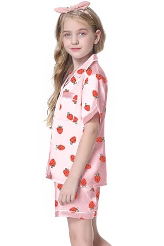 Image of Girls & Womens Satin Pajamas Set, Silk Button-Down Sleepwear 2 Piece Nightwear, 3 Years - Women XXL