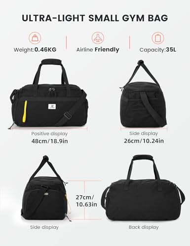 Image of SKYSPER Gym Bag for Men & Women with Shoe Compartment, Carry-on Gym Duffle Bag for Travel and Sports, Workout Overnight Bag with Large Wet Pocket, Black