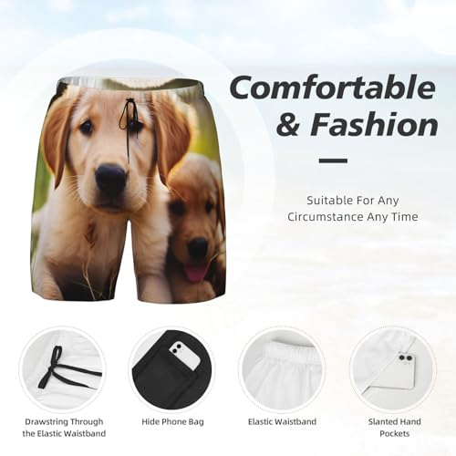 Men's Swim Trunks Quick Dry Board Shorts Cute Golden Retriever Puppy Beach Shorts with Pocket Bathing Suits for Men4
