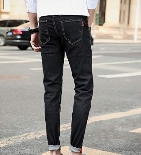 Calça Jeans Masculina VITryst Estilosa Elástica Cintura Média Slim-Afunilada, Preto, 27