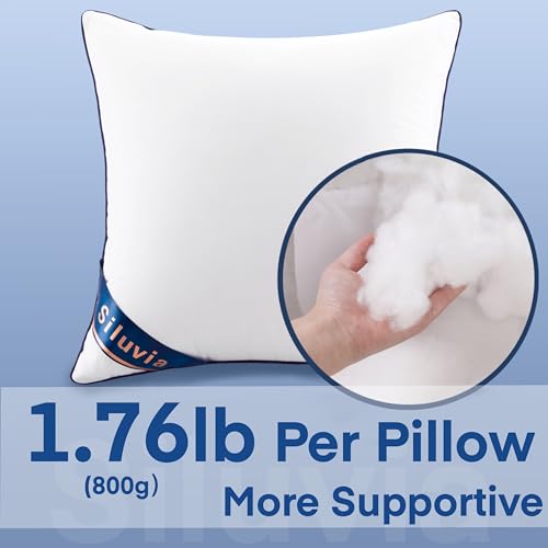 Siluvia 20"x20" Pillow Inserts Set of 2 Decorative Square Square Throw 20 Pillows with 100% Cotton Cover for Sofa, Couch, and Bed - White