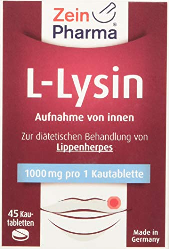 ZeinPharma L-Lysin 1000 mg 45 Kautabletten (2 Wochen Vorrat) diätetische Behandlung gegen Lippenherpes Hergestellt in Deutschland, 157 g