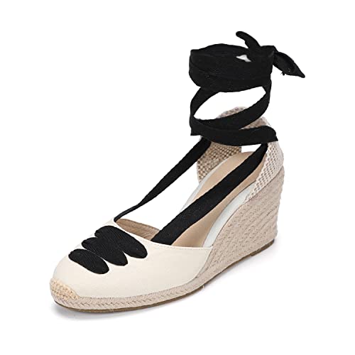 Image of Women's Espadrille Wedge Sandals Closed Toe Lace-Up Shoes