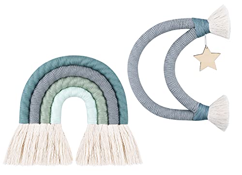 ZWADOU Rainbow Moon Wall Hanging, Handmade Macrame Rainbow Wall Art, Cotton, Nursery Kids Room Home Decor, Baby-related Occasions