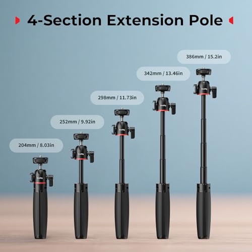 Image of SMALLRIG Small Camera Tripod Selfie Stick, Extendable 8 inch-15 inch Mini Handheld Carabiner Tripod with Mantis Hook, 360 Ball Head, Cold Shoe Mount, 1 /4 inch-20 Screw for DSLR, Adapter for DJI, for GoPro - 5285