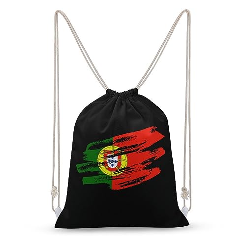 Retro Portugal Flag Drawstring Backpack Cute String Bag Canvas Daypack Travel Sackpack 30x40cm