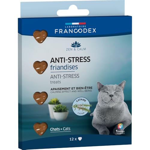Francodex - 12 dolcetti anti-stress a forma di cuore, per gatti