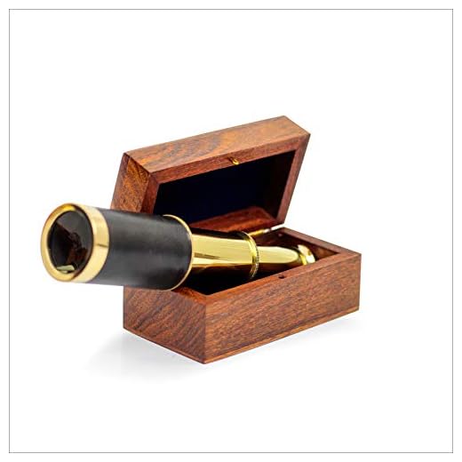 Miniature Beautiful Handcrafted Handheld Brass Telescope with Rosewood Box - Pirate Navigation Gifts - Nagina International (6 Inches, Polished Brass)