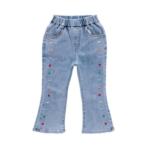 Girls' Flare Jeans Love Heart Embroidery Elastic Waist Flared Denim Pant Y2K Graphic Cute Bell-Bottoms with Pockets2