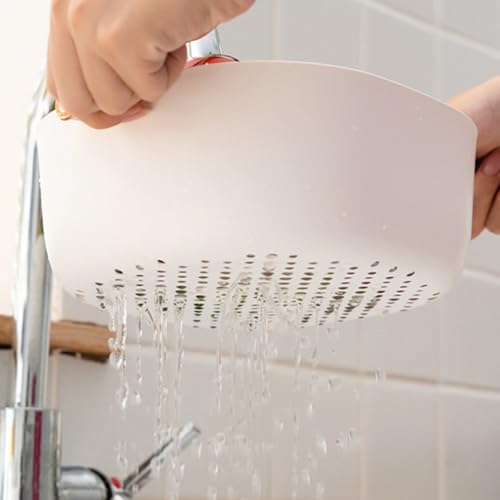 Lawnoval Juego de cestas de plástico con asas ergonómicas, coladores de alimentos aptos para lavavajillas, diseño de doble filtro, color blanco