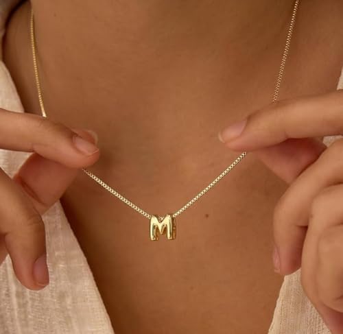 Image of Personalized Bubble Letter Initial Necklace, 14K Gold Plated, Dainty Pendant for Women, Trendy Gold Jewelry