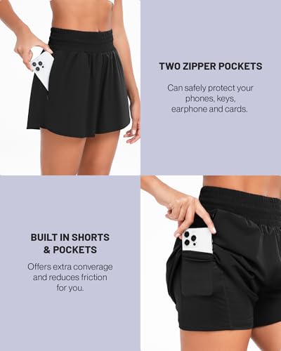Altheanray Running Shorts for Women High Waisted Athletic Shorts Gym 2 in 1 Workout Shorts Women with Zipper Pockets3