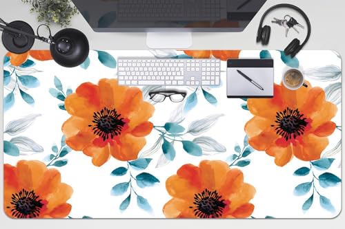 Tapete de Escritura 100x50 cm Impermeable PVC Vinilo Antideslizante Multifuncional Resistente al Agua Fácil de Limpiar Para Oficina o Hogar Protección Antisuciedad - Flor de naranjo