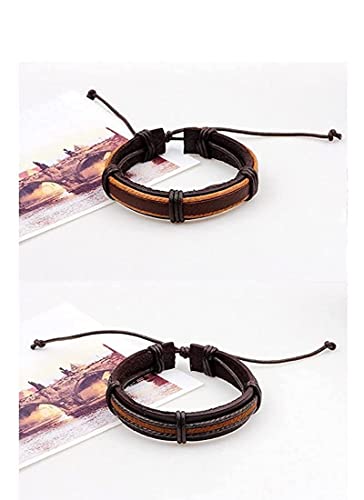Image of PU Leather Brown Handcrafted Stylish Unisex Bracelet(set of 6)