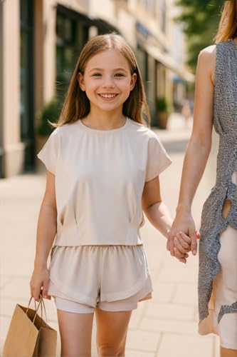 Image of Girls Short Sets with Athletic Shorts and Workout Tops Quick Dry Athletic Clothing Sets 6-13 Years