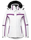 Wantdo Chaqueta de Esquí Aislante Impermeable Parka Cálida con Capucha Ajustable Extraíble Cazadora Trabajo Viaje Acampar Chaqueta de Esquí Aislante Impermeable para Mujer Blanco M