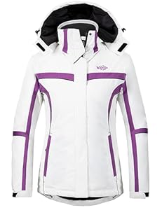 Wantdo Femme Veste de Ski Imperméable Manteau Hiver Chaud Veste Isolée Coupe-Vent Veste de Snowboard Neige avec Capuche Anorak Outdoor Violet XL
