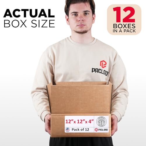 Image of Medium Cardboard Boxes 12 inchL x 12 inchW x 4 inchH (Pack of 12) - USA-Made Packing Boxes for Moving, Shipping, or Storage - USPS, UPS, FedEx Approved - Professional Packing Supplies for Moving