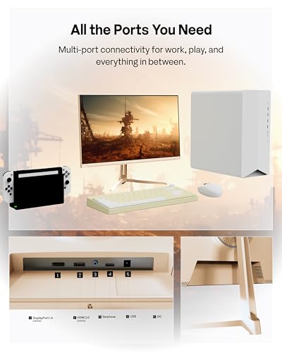 Image of Pixio Two PX249 Wave Beige 24 inch 240Hz Refresh Rate FHD 1080p Resolution IPS Panel 4ms GTG Response Time Gaming Monitor and PS1D Wave Beige Dual Monitor Arm