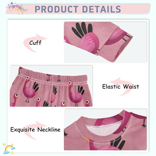 Pajama Sets Long Sleeve Pink Birds on Background Soft Comfy Sleepwear 2 Piece PJS 3-8T3