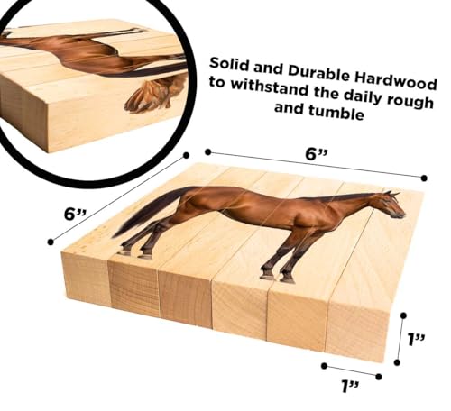 Image of Wooden Animal Chunky Puzzles for Toddlers 2+ Years - Montessori 4 in 1 Farm Animal Block Puzzle Toy