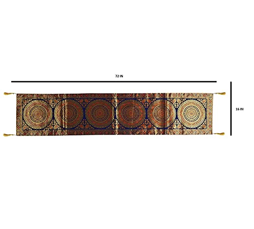 Image of Diwali Decor Brocade Jacquard Silk Table Runner Long Runner for Dinning & Centre Table Mandala Print 72 x 16 Inches (Navy Blue)